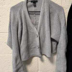 Forever 21 Light Gray Cropped Button-Up Cardigan